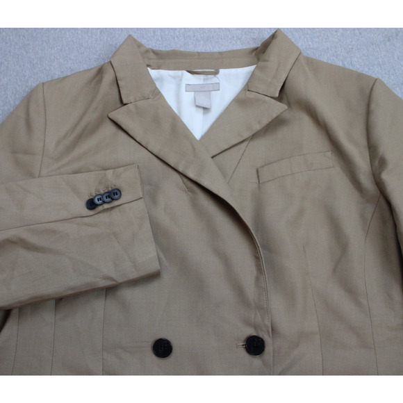 H&M Blazer Men's XL Beige Double Breasted Peak Lapel Lined Single Vented - Picture 4 of 9